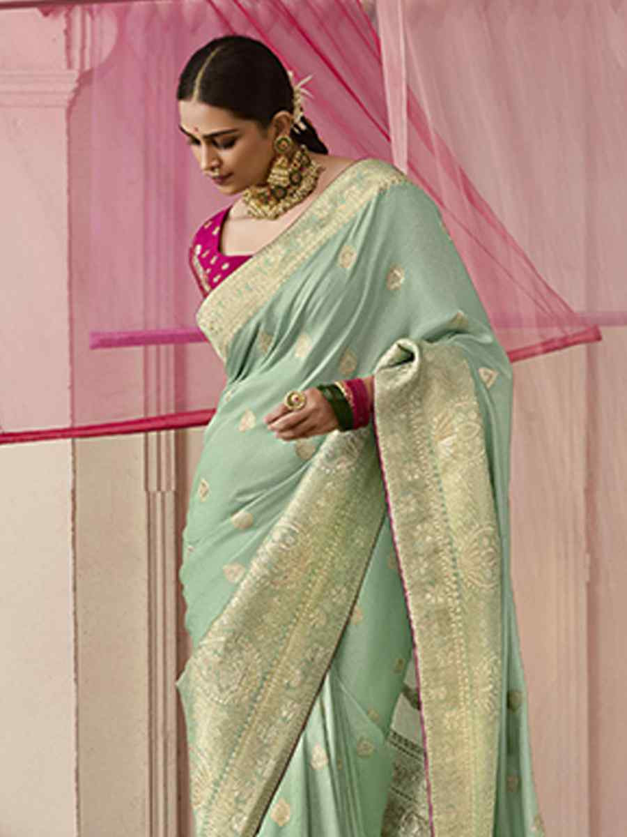 Sea Green Dola Viscose Silk Handwoven Festival Wedding Heavy Border Saree