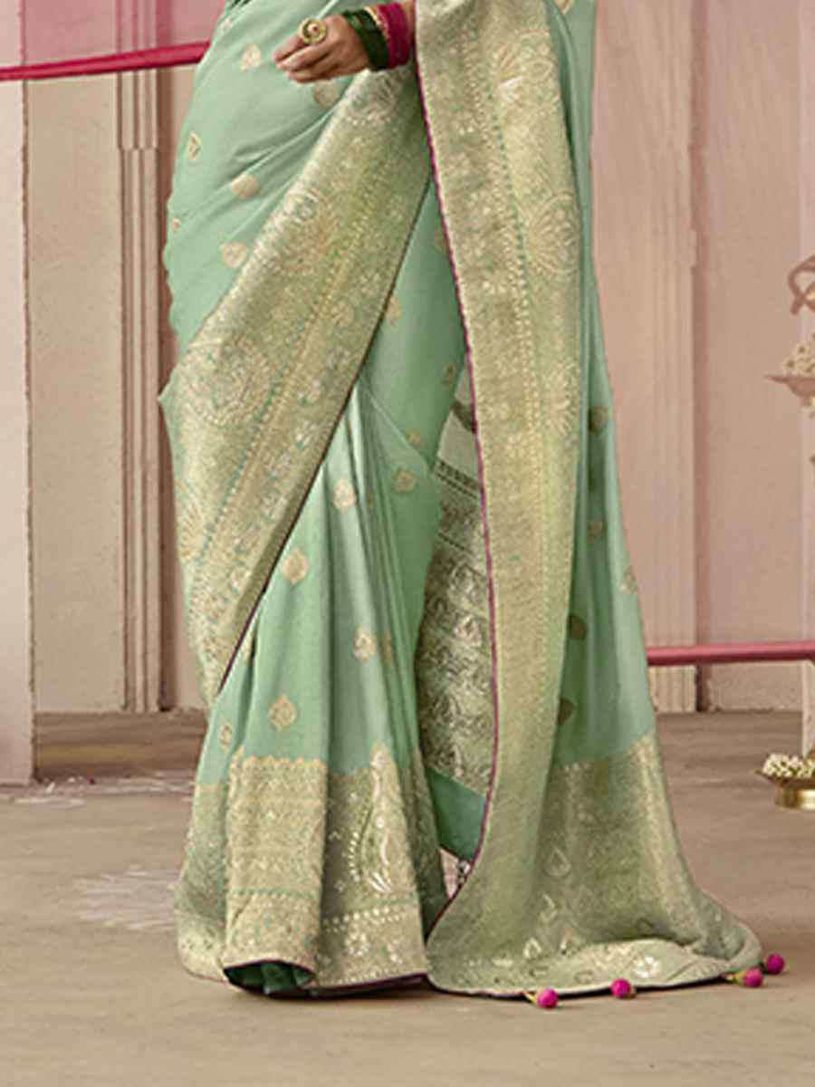 Sea Green Dola Viscose Silk Handwoven Festival Wedding Heavy Border Saree