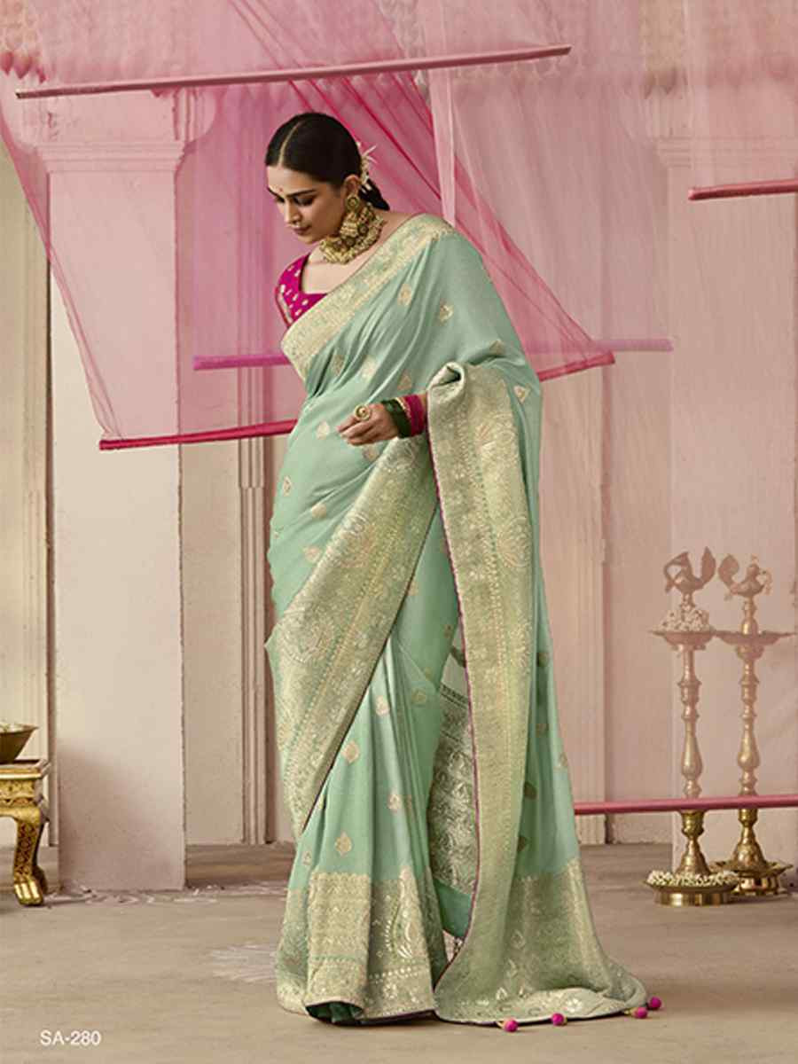 Sea Green Dola Viscose Silk Handwoven Festival Wedding Heavy Border Saree