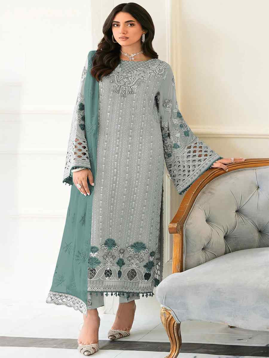 Sea Green Faux Georgette Embroidered Festival Casual Pant Salwar Kameez