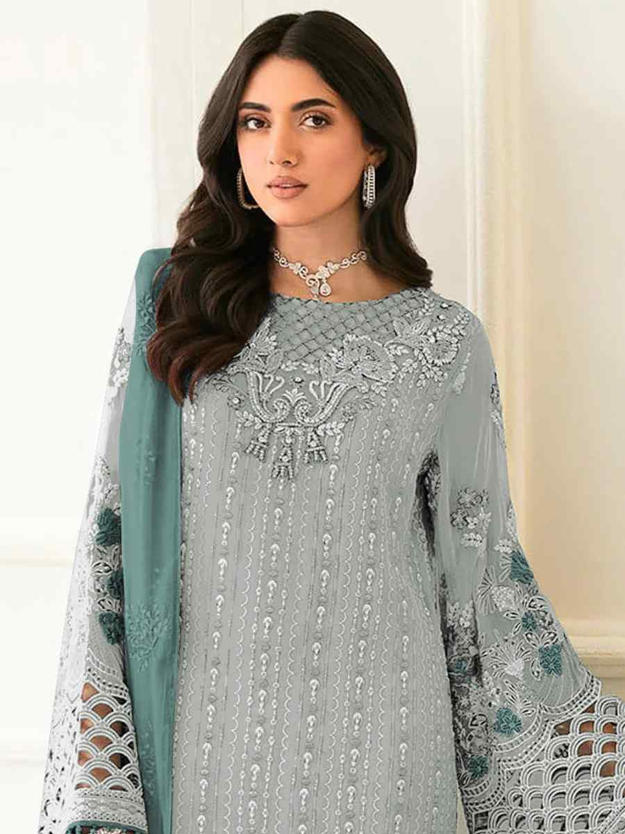 Sea Green Faux Georgette Embroidered Festival Casual Pant Salwar Kameez