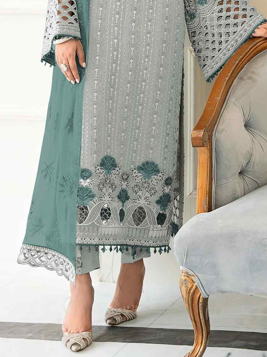 Sea Green Faux Georgette Embroidered Festival Casual Pant Salwar Kameez