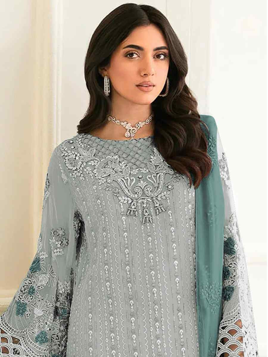 Sea Green Faux Georgette Embroidered Festival Casual Pant Salwar Kameez