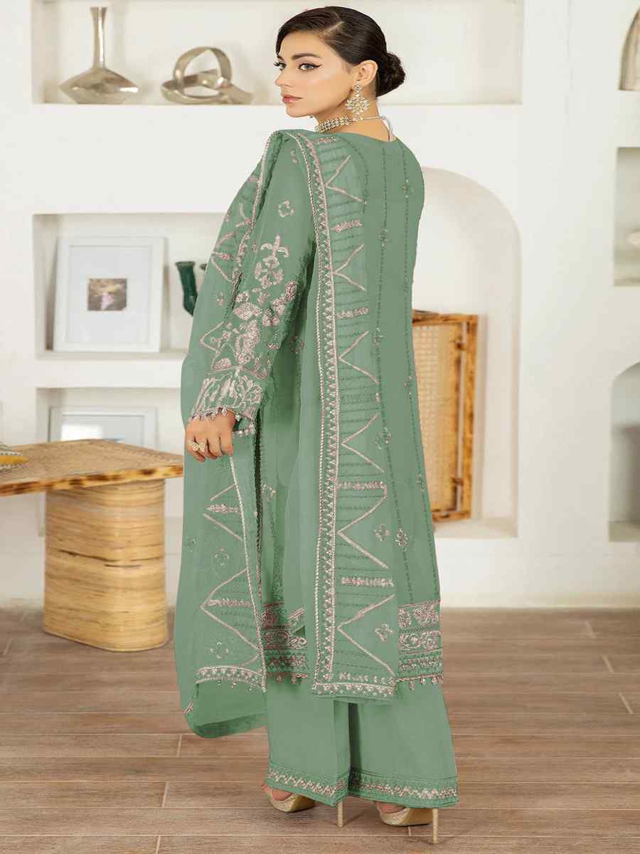 Sea Green Faux Georgette Embroidered Festival Mehendi Pant Salwar Kameez