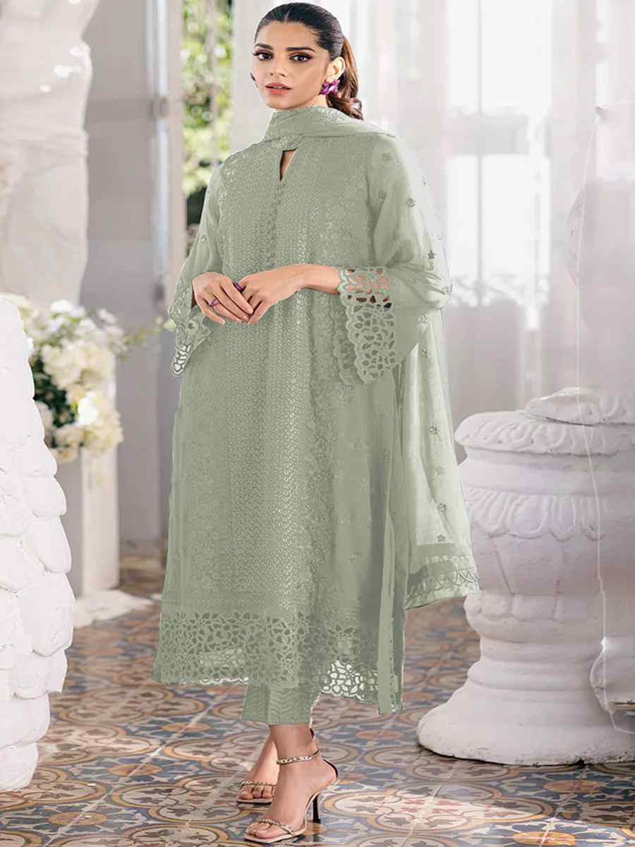 Sea Green Heavy Faux Georgette Embroidered Festival Mehendi Pant Salwar Kameez