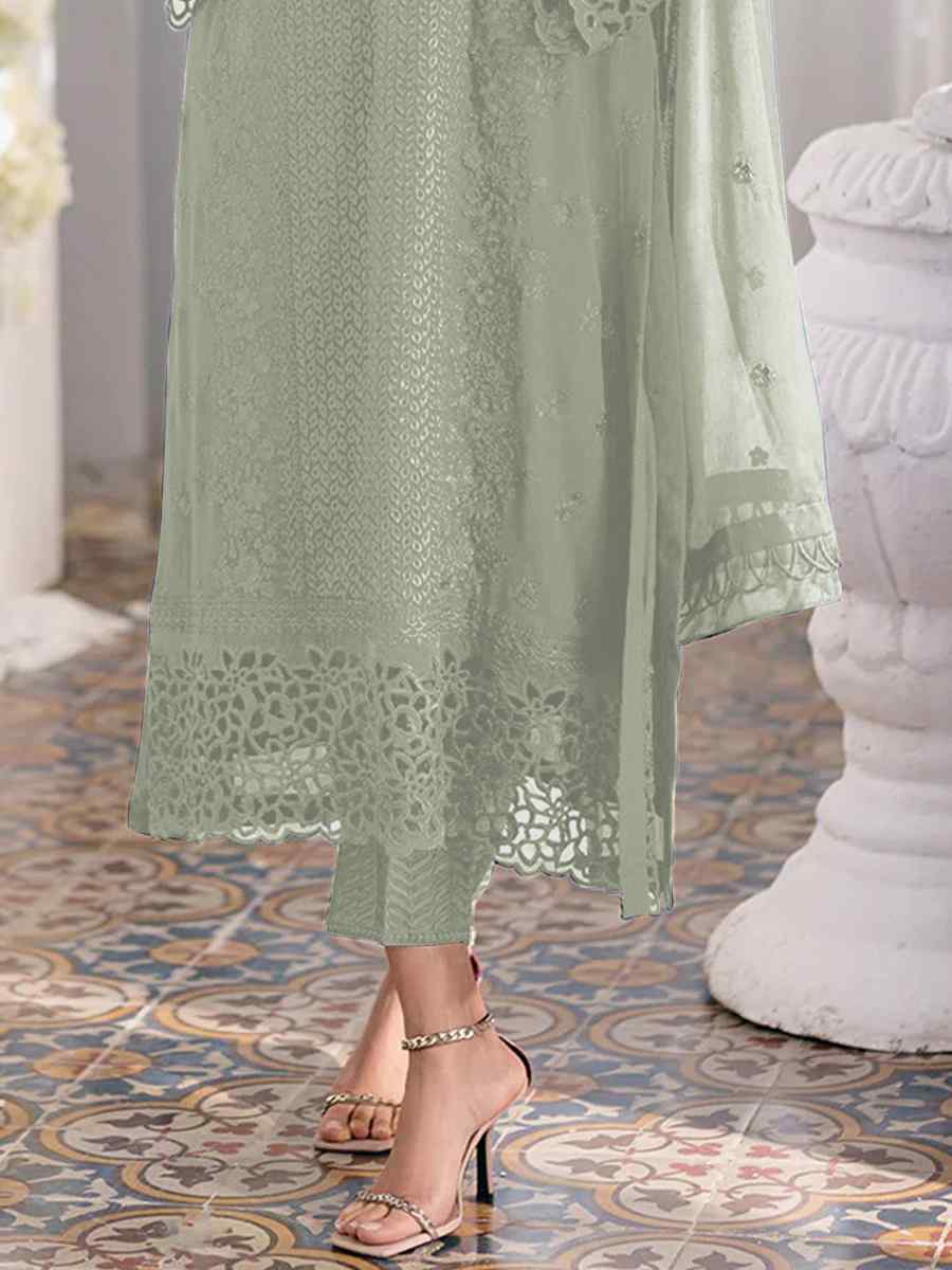 Sea Green Heavy Faux Georgette Embroidered Festival Mehendi Pant Salwar Kameez