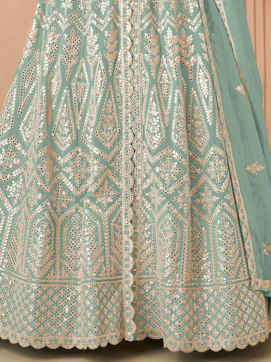 Sea Green Heavy Faux Georgette Embroidered Festival Wedding Anarkali Salwar Kameez