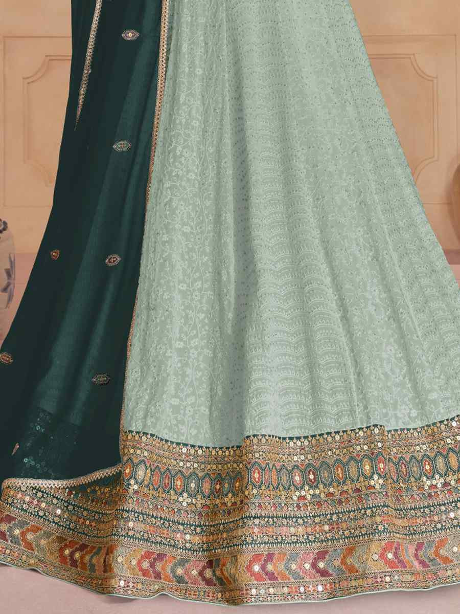 Sea Green Heavy Faux Georgette Embroidered Festival Wedding Anarkali Salwar Kameez