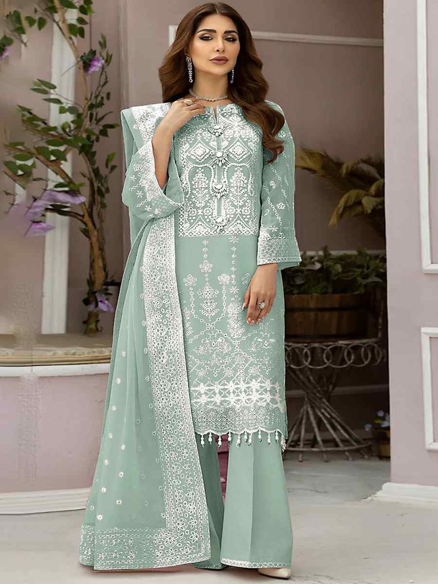 Sea Green Heavy Orgenza Embroidered Festival Mehendi Pant Salwar Kameez