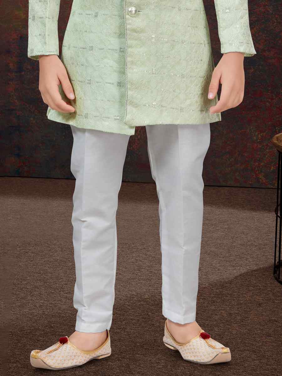 Sea Green Jacquard Embroidered Festival Wedding Kurta Pyjama Boys Wear