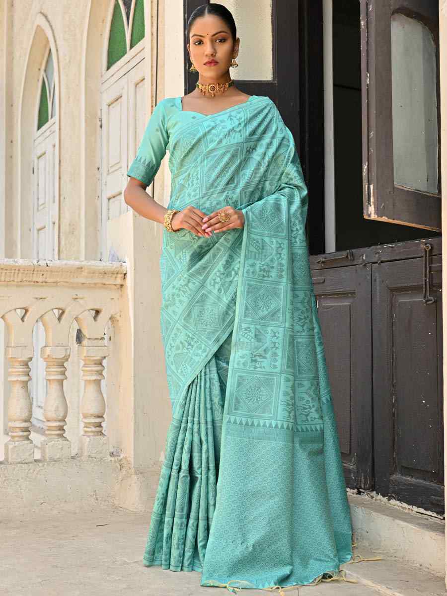 Sea Green Kanjivaram Silk Handwoven Festival Casual Heavy Border Saree