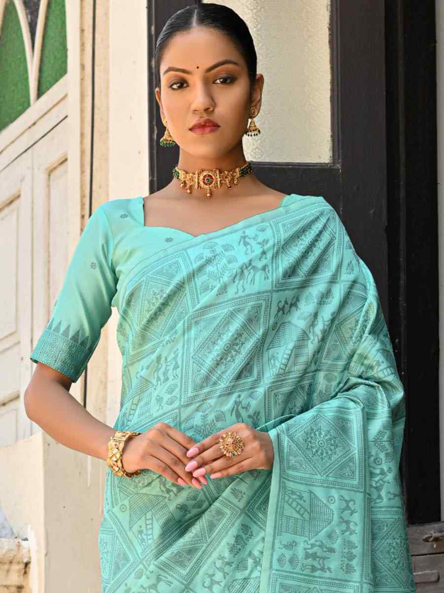 Sea Green Kanjivaram Silk Handwoven Festival Casual Heavy Border Saree