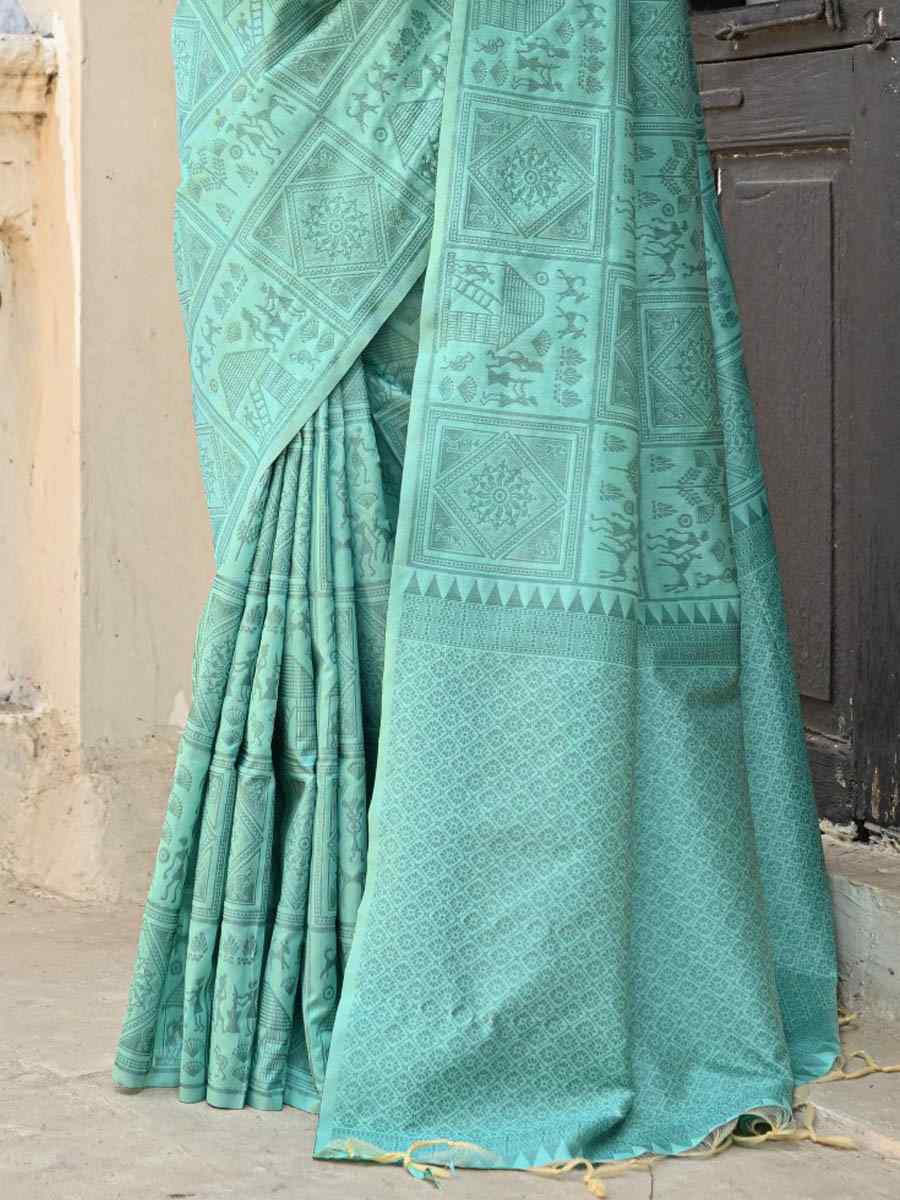 Sea Green Kanjivaram Silk Handwoven Festival Casual Heavy Border Saree