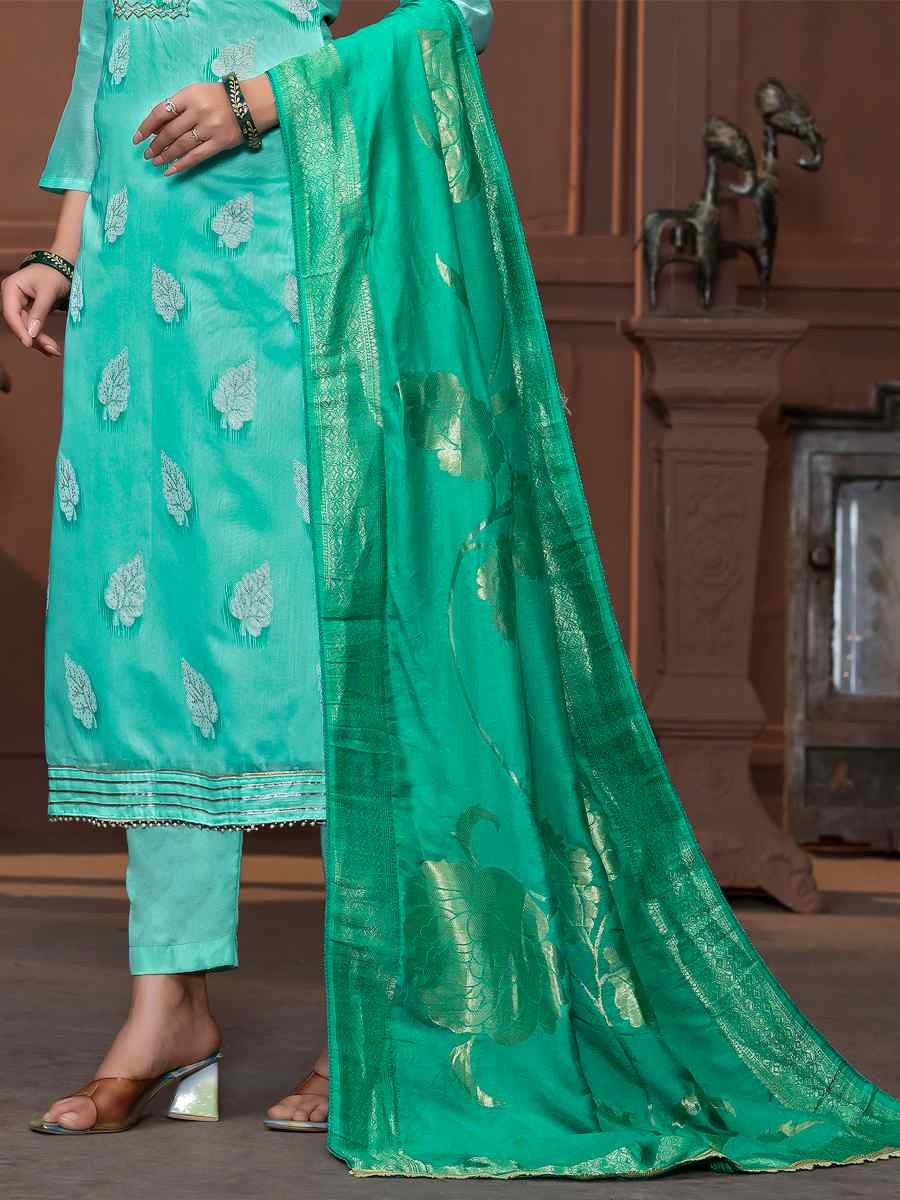 Sea Green Modal Cotton Embroidered Casual Festival Pant Salwar Kameez