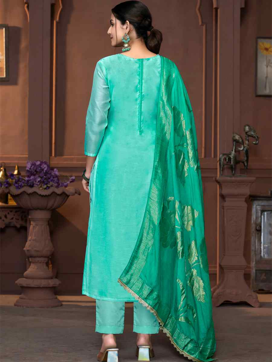 Sea Green Modal Cotton Embroidered Casual Festival Pant Salwar Kameez