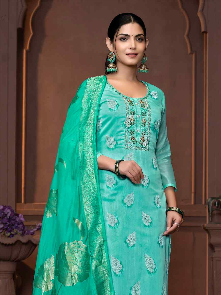 Sea Green Modal Cotton Embroidered Casual Festival Pant Salwar Kameez