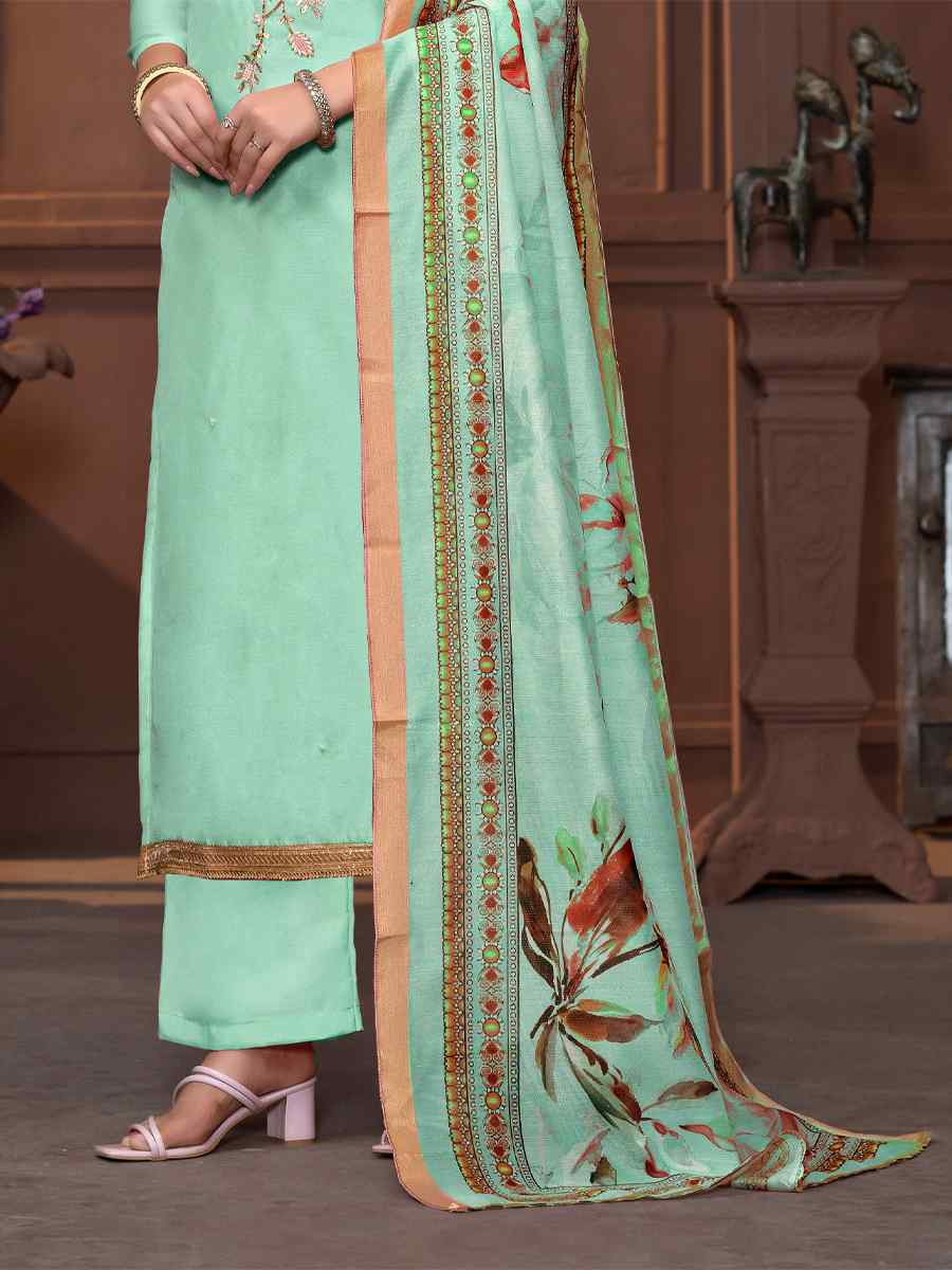 Sea Green Modal Cotton Embroidered Casual Festival Pant Salwar Kameez