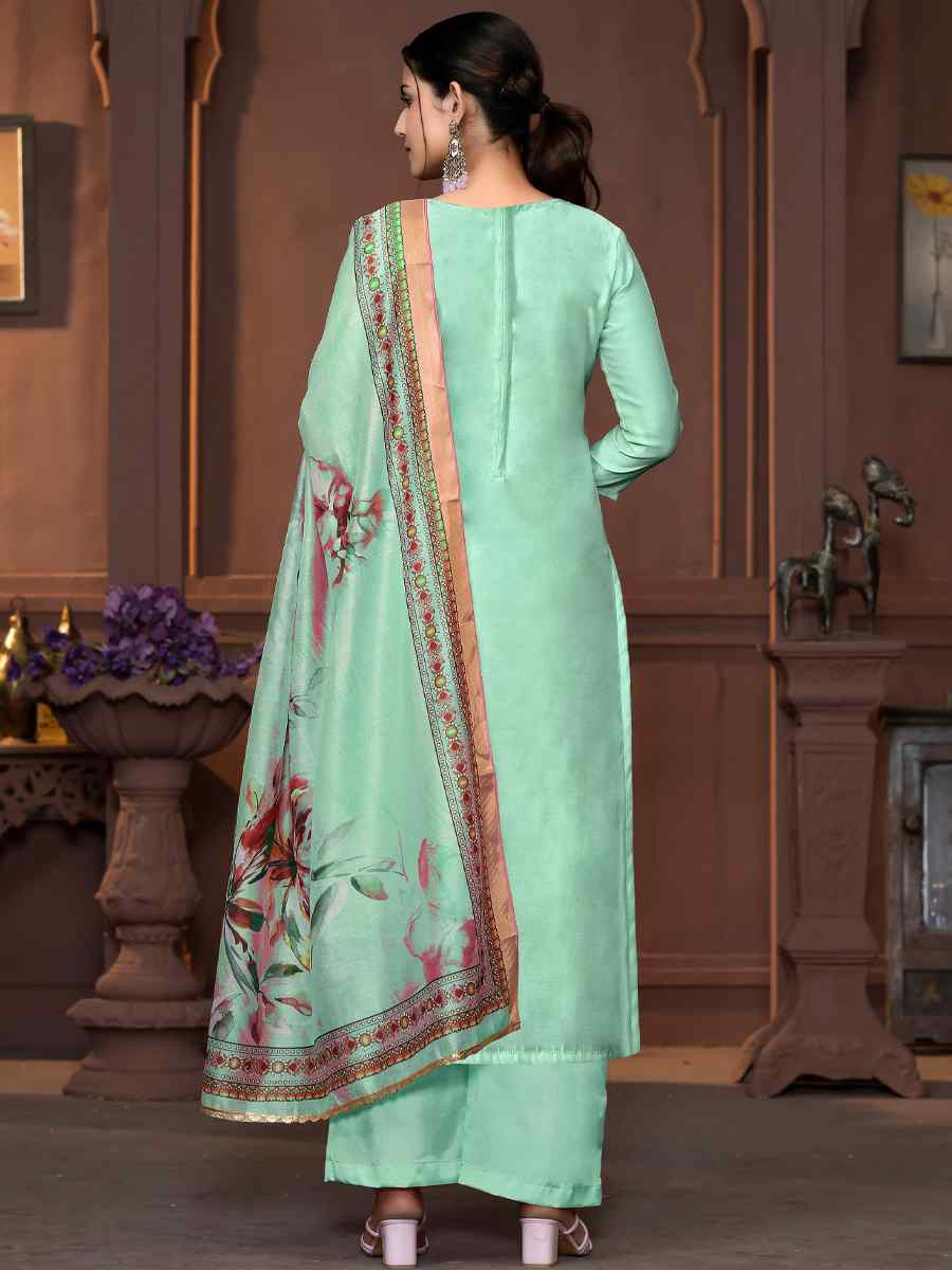 Sea Green Modal Cotton Embroidered Casual Festival Pant Salwar Kameez