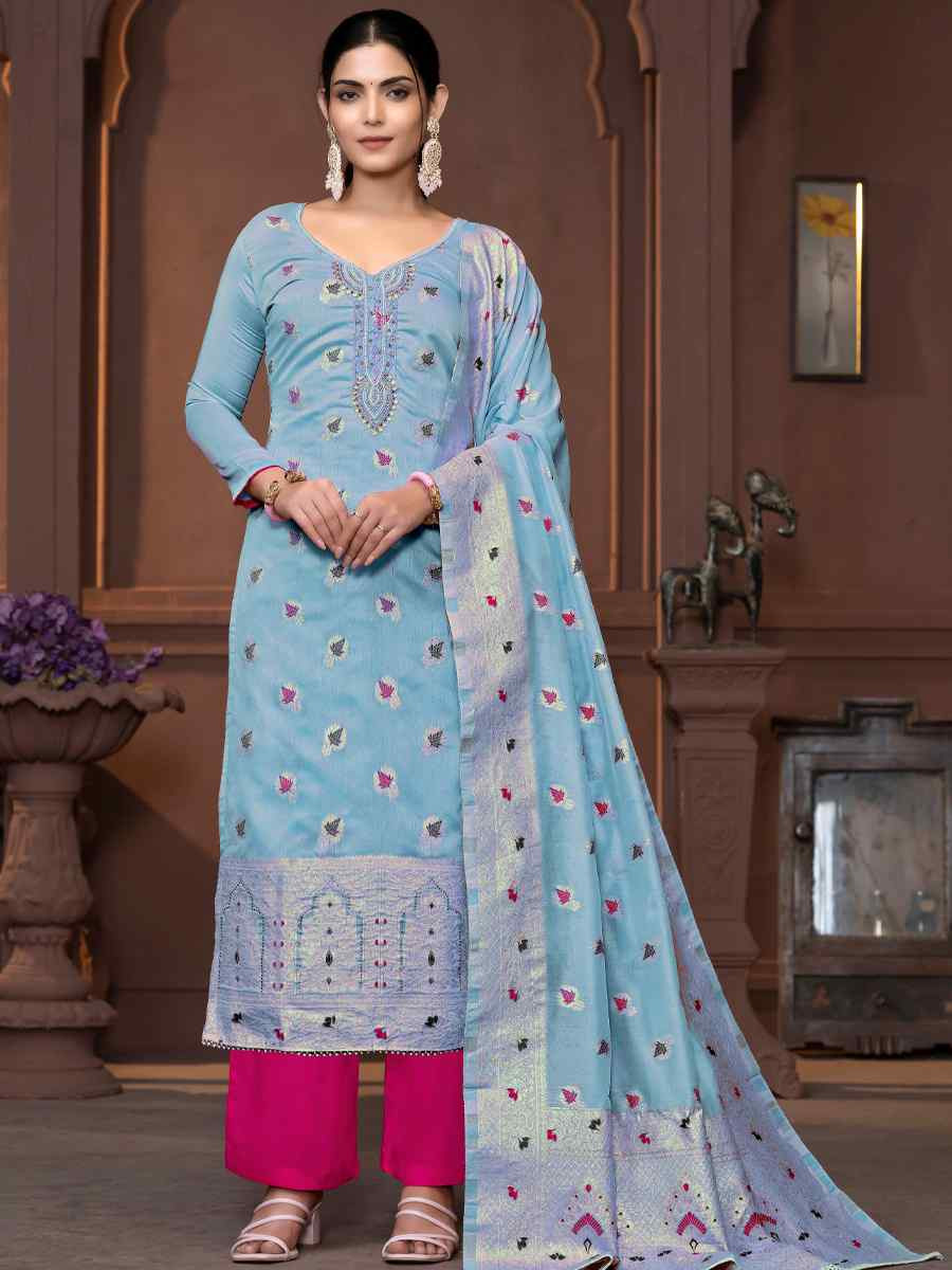 Sea Green Musline Banarasi Cotton Embroidered Casual Festival Pant Salwar Kameez