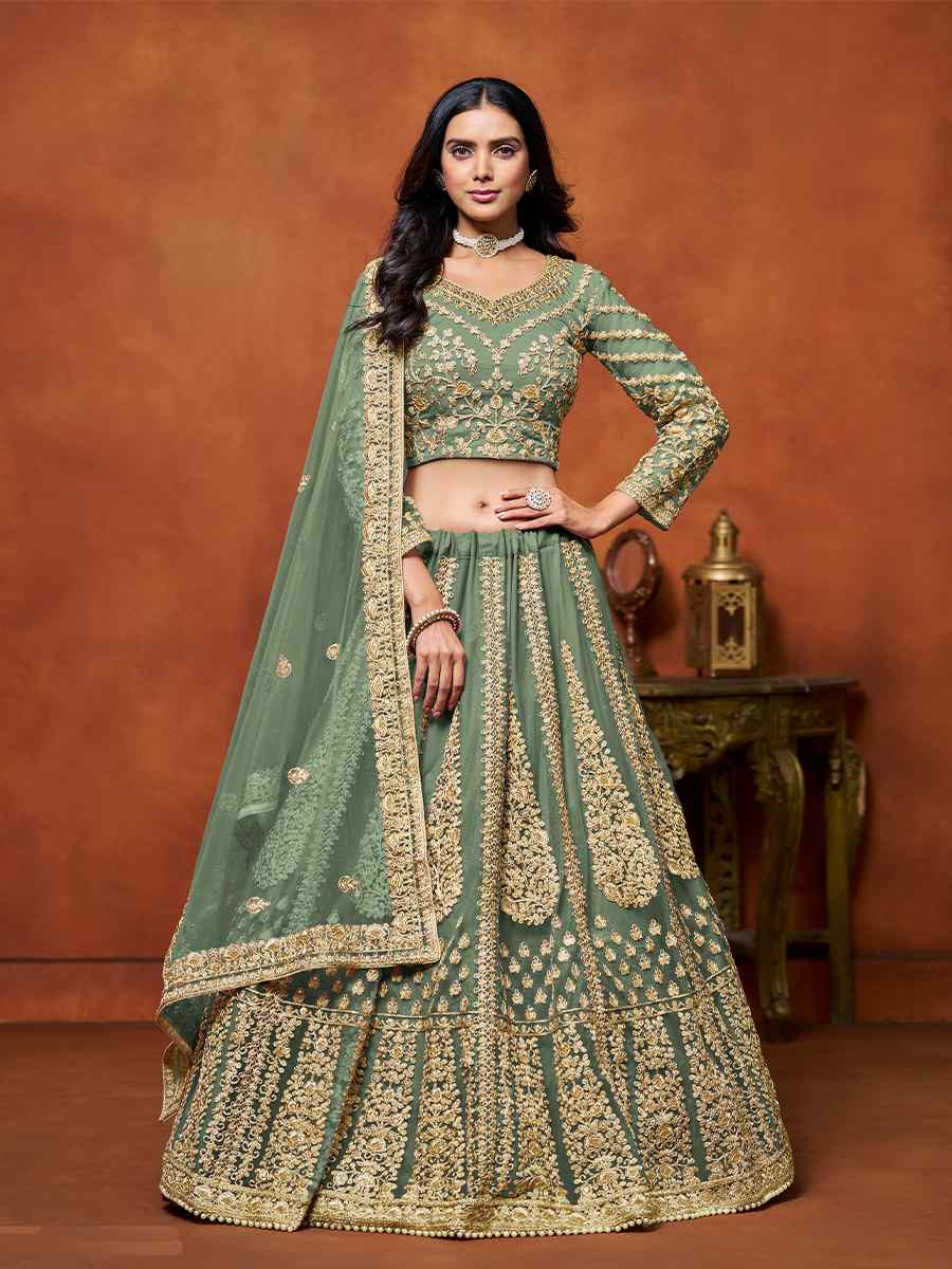 Sea Green Net Embroidered Wedding Bridesmaid Heavy Border Lehenga Choli