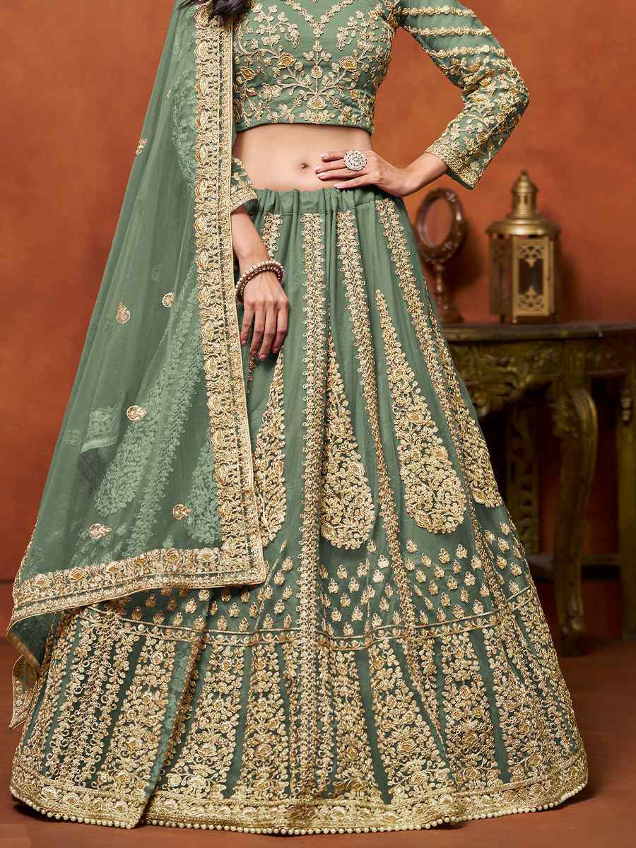 Sea Green Net Embroidered Wedding Bridesmaid Heavy Border Lehenga Choli