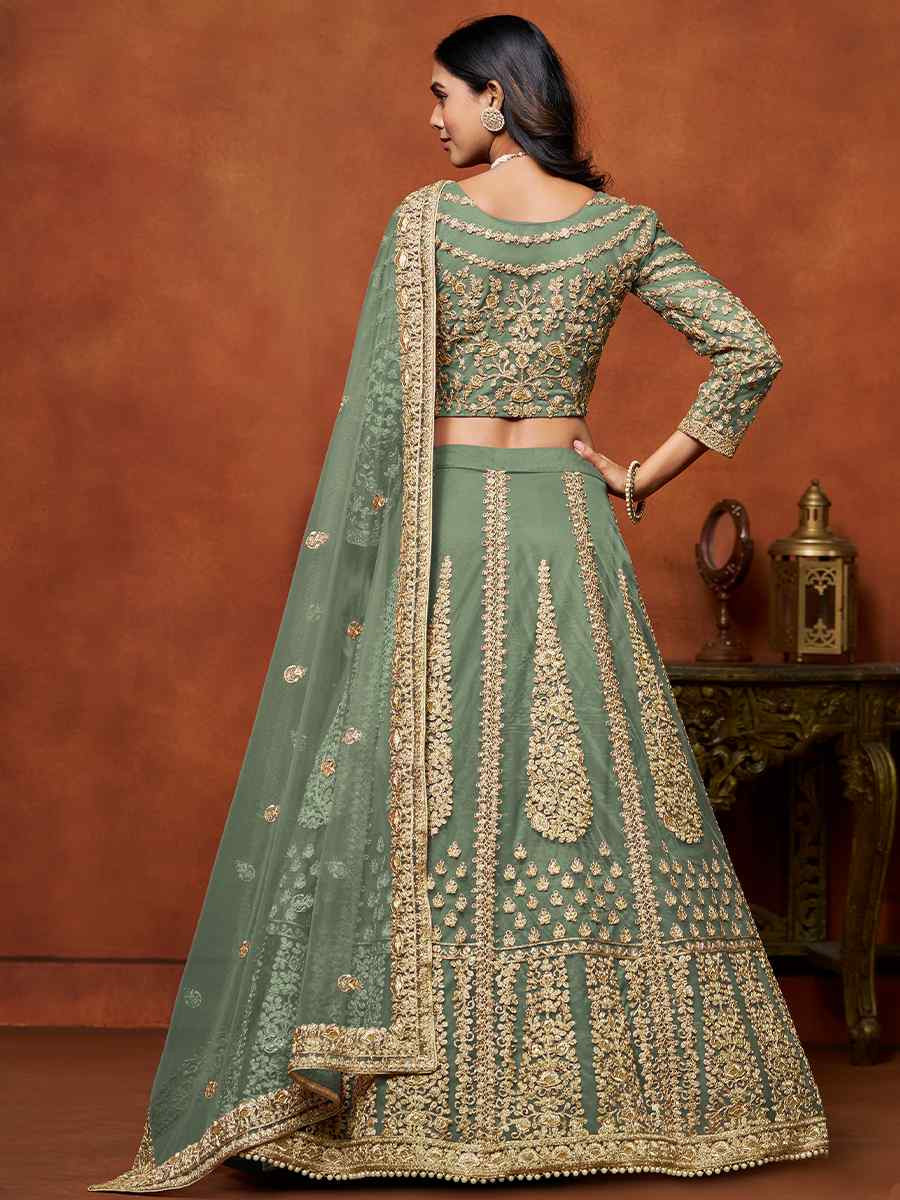 Sea Green Net Embroidered Wedding Bridesmaid Heavy Border Lehenga Choli