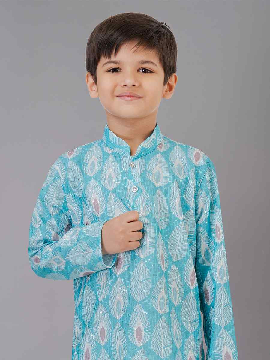 Sea Green Polyester Mono Embroidered Festival Traditional Kurta Pyjama Boys Wear