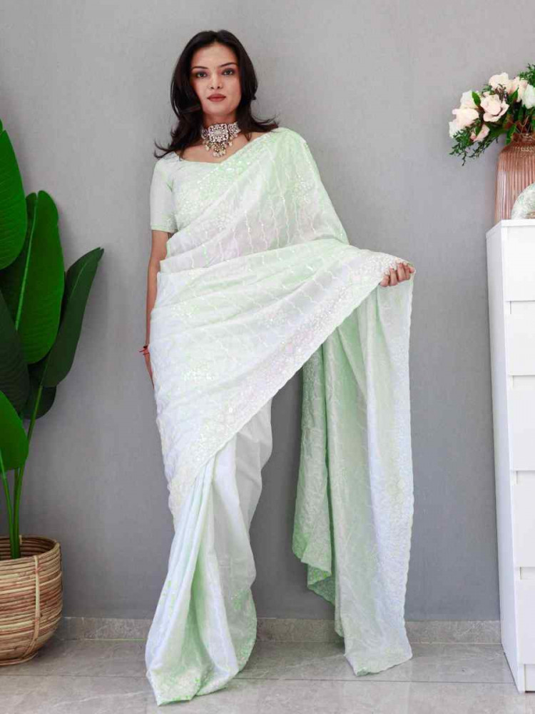 Sea Green Pure Chinon Silk Handwoven Festival Wedding Heavy Border Saree