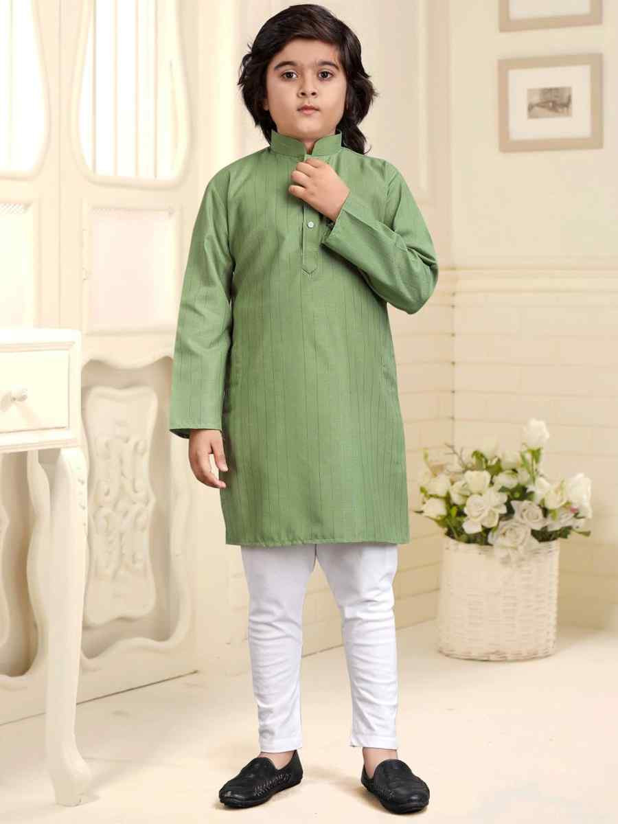 Sea Green Pure Cotton Slub Zardosi Festival Traditional Kurta Pyjama Boys Wear