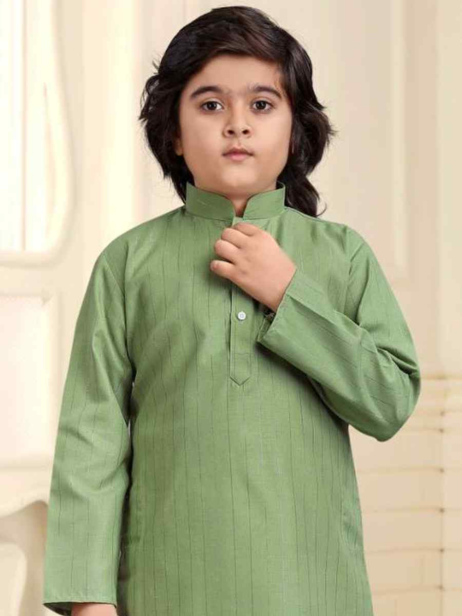 Sea Green Pure Cotton Slub Zardosi Festival Traditional Kurta Pyjama Boys Wear