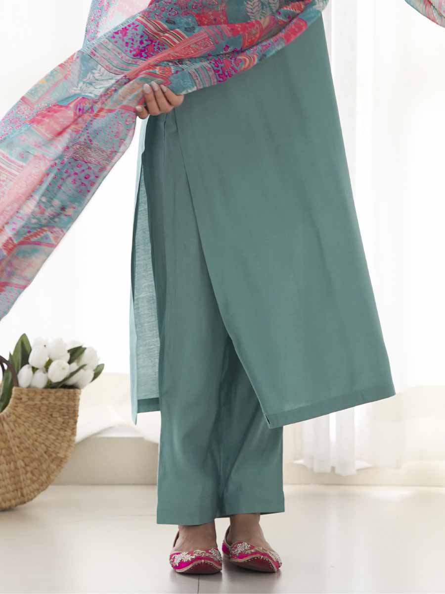 Sea Green Pure Viscose Printed Festival Casual Ready Pant Salwar Kameez