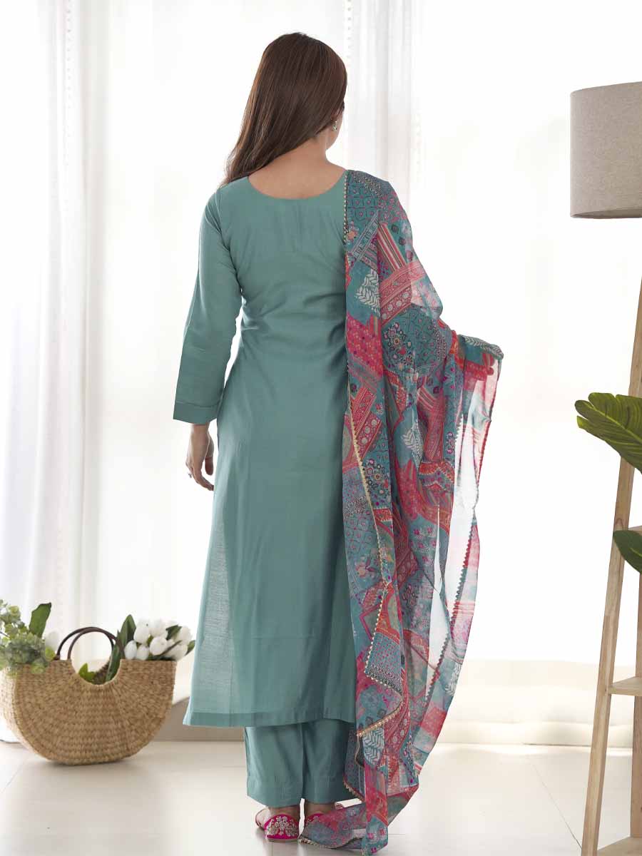 Sea Green Pure Viscose Printed Festival Casual Ready Pant Salwar Kameez