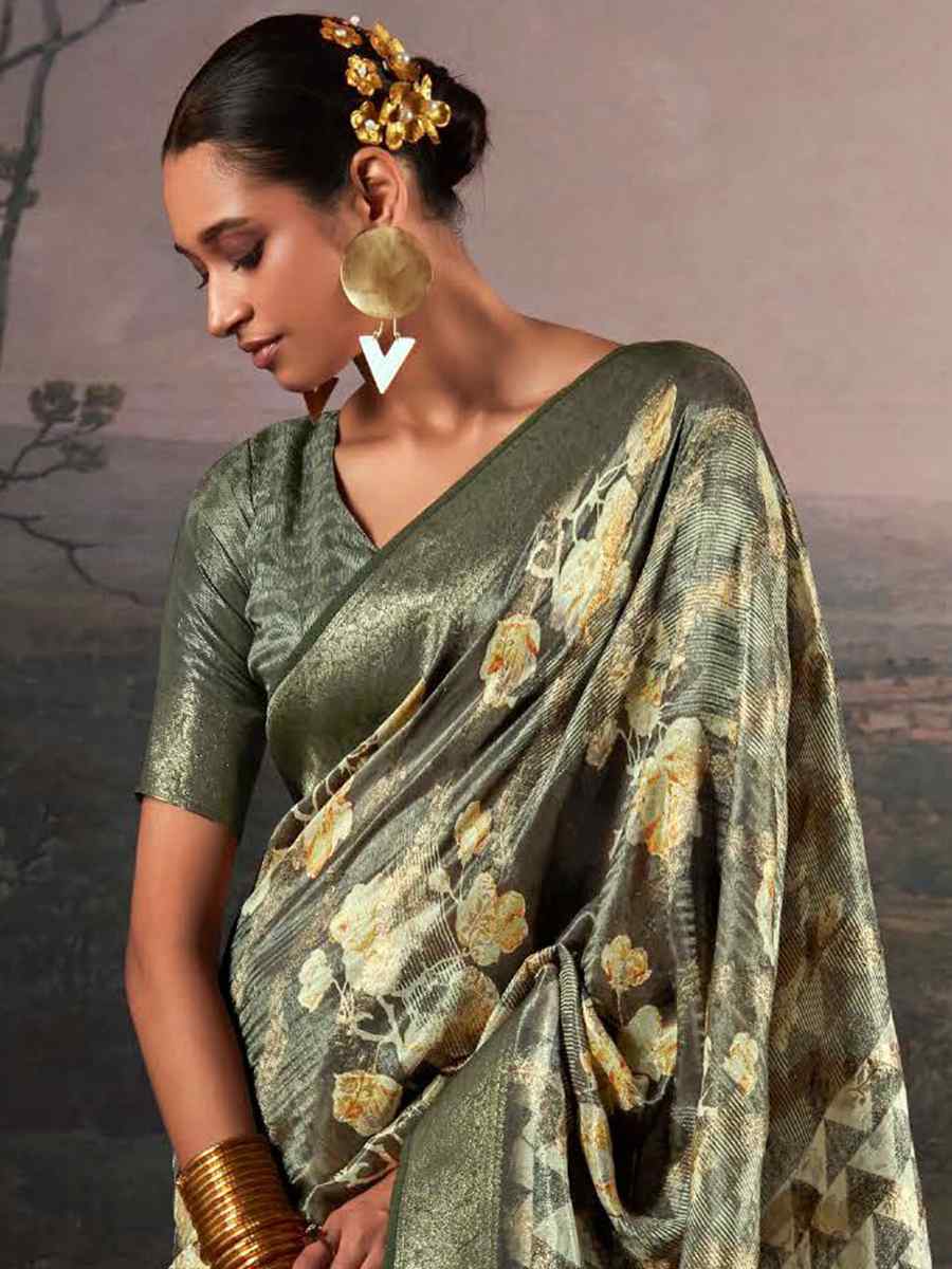 Sea Green Pure Zari Linen Handwoven Casual Festival Classic Style Saree