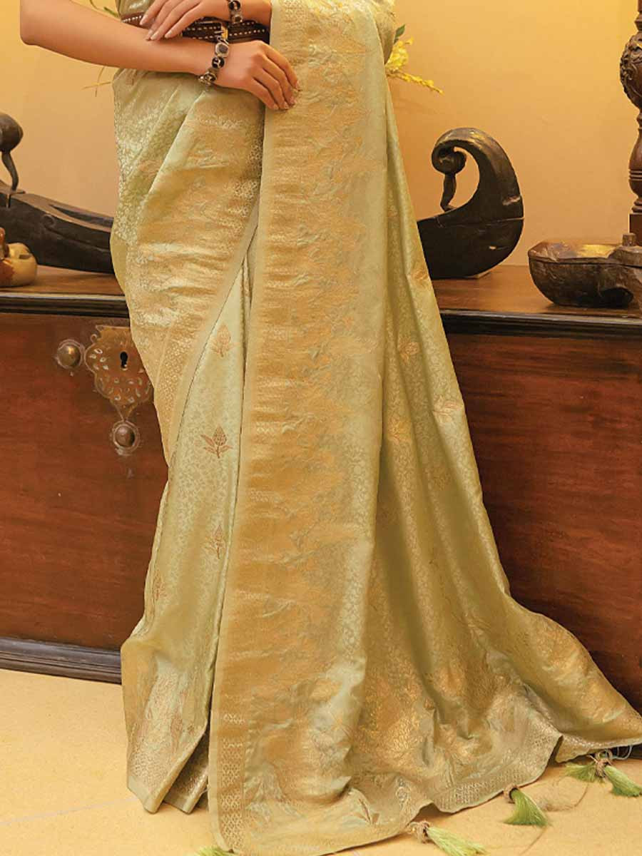 Sea Green Satin Silk Handwoven Festival Wedding Heavy Border Saree