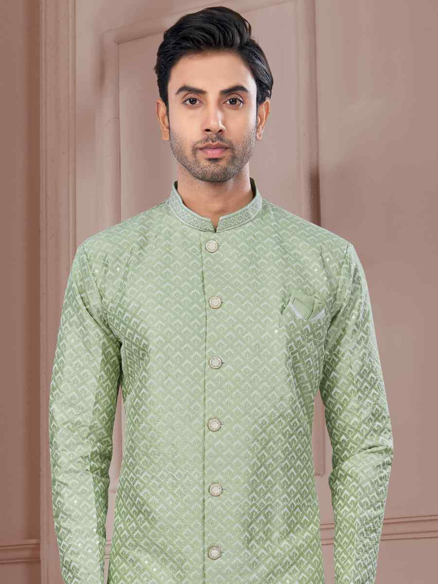 Sea Green Silk Dupion Embroidered Festival Wedding Sherwani