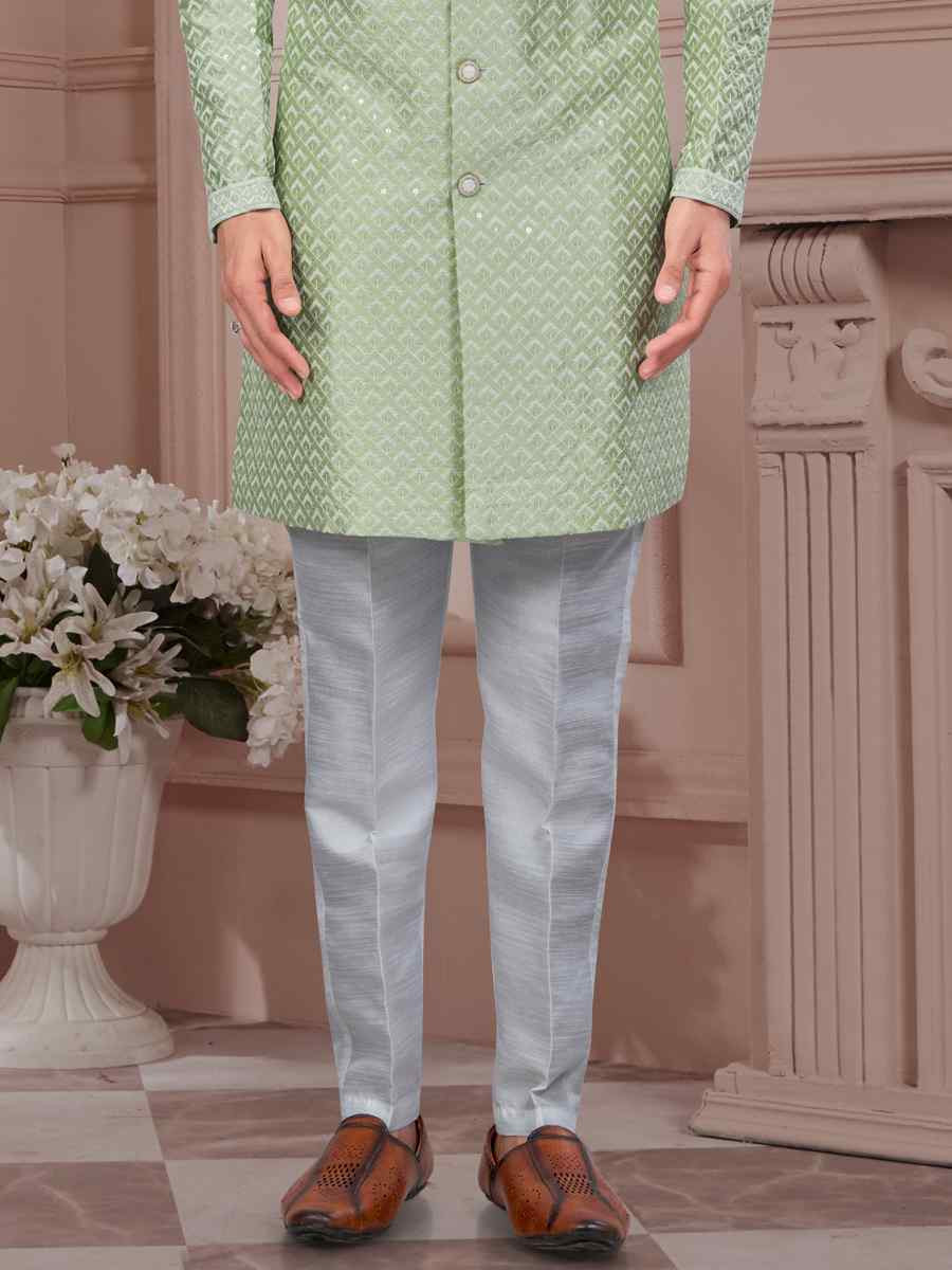 Sea Green Silk Dupion Embroidered Festival Wedding Sherwani