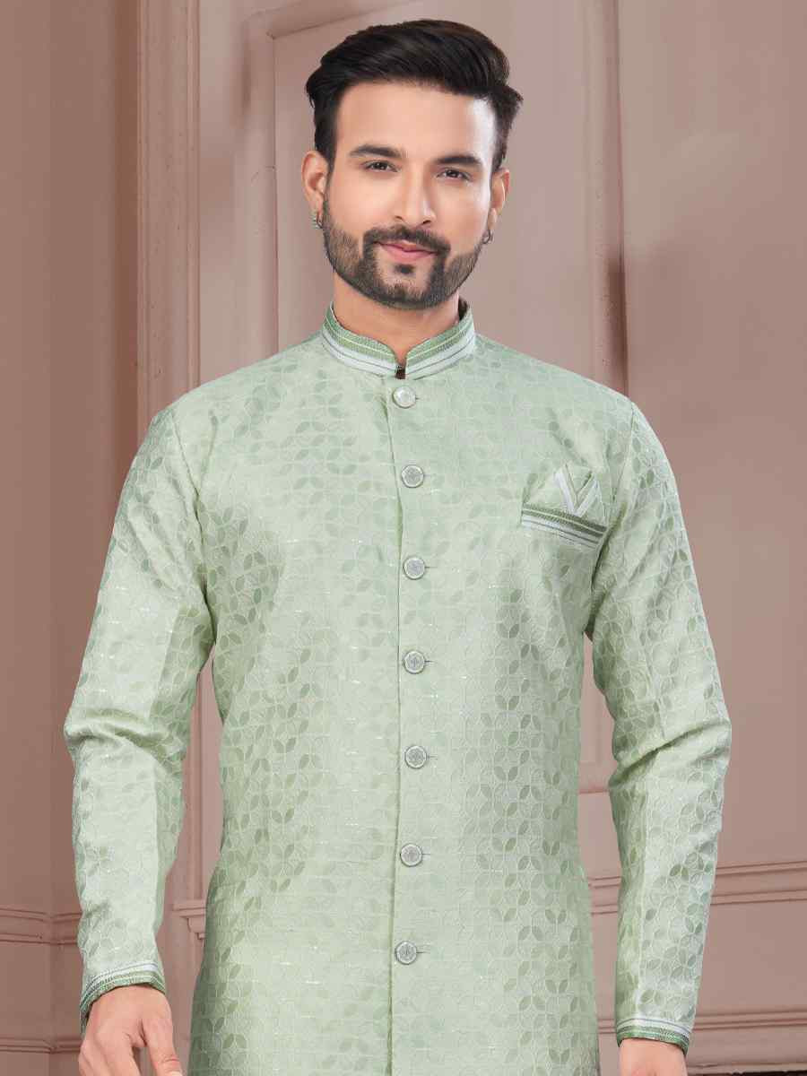 Sea Green Silk Dupion Embroidered Festival Wedding Sherwani