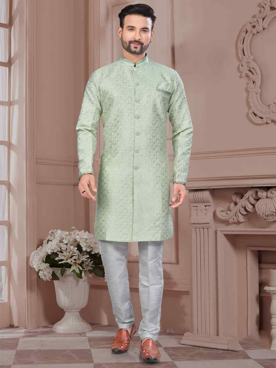 Sea Green Silk Dupion Embroidered Festival Wedding Sherwani