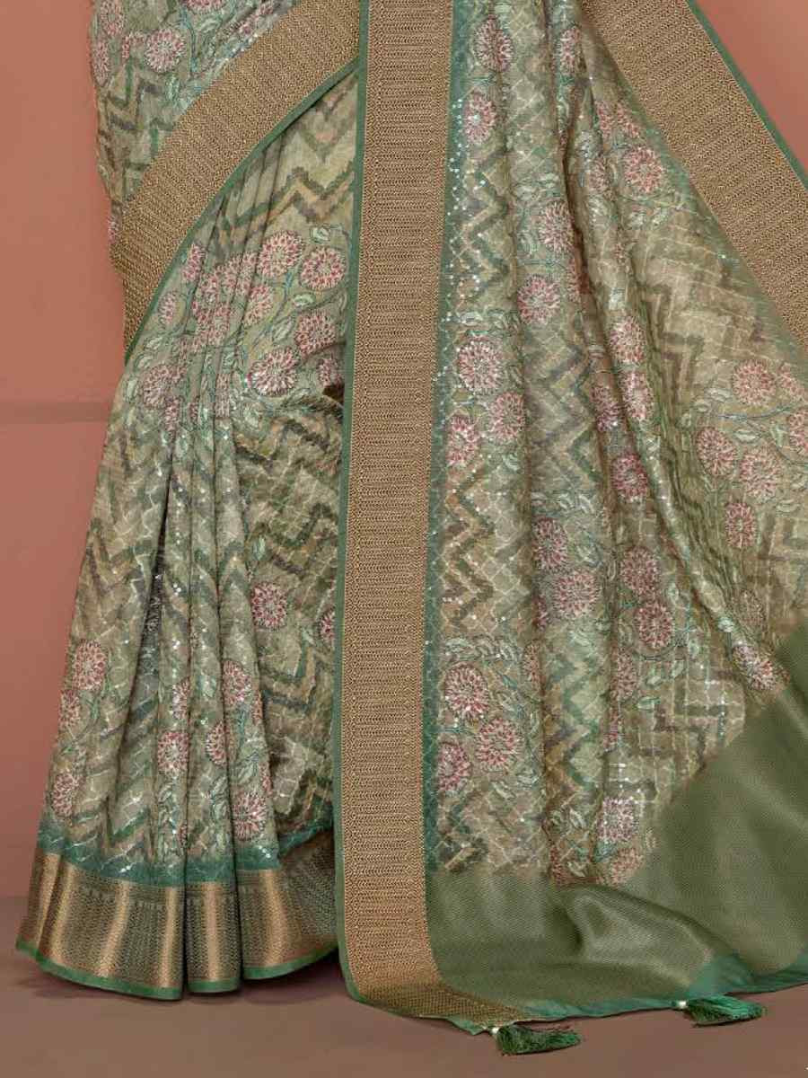 Sea Green Silk Embroidered Reception Party Heavy Border Saree