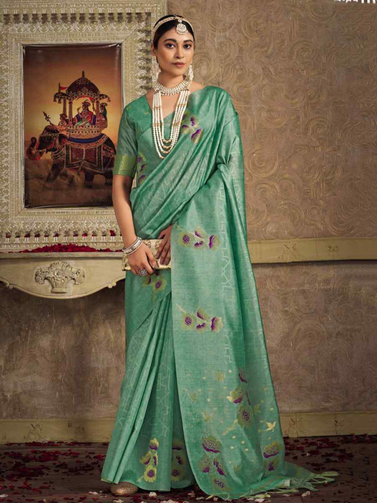 Sea Green Silk Handwoven Festival Casual Classic Style Saree