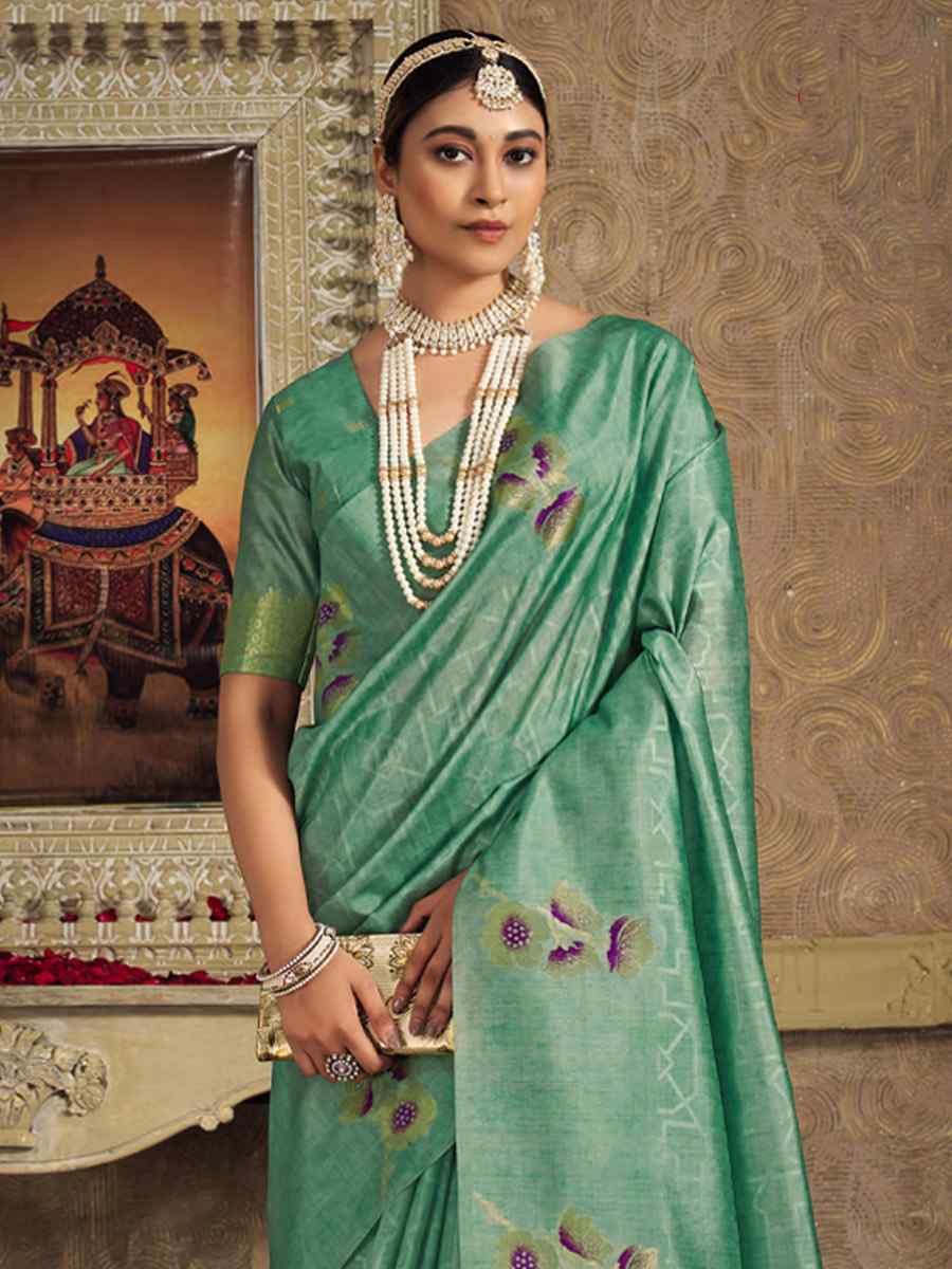 Sea Green Silk Handwoven Festival Casual Classic Style Saree