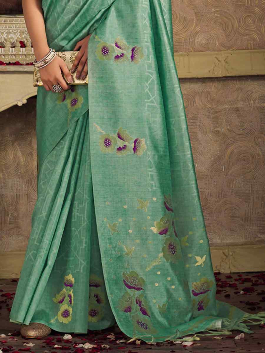 Sea Green Silk Handwoven Festival Casual Classic Style Saree