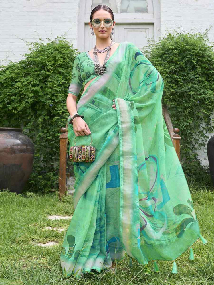 Sea Green Silk Handwoven Festival Casual Classic Style Saree