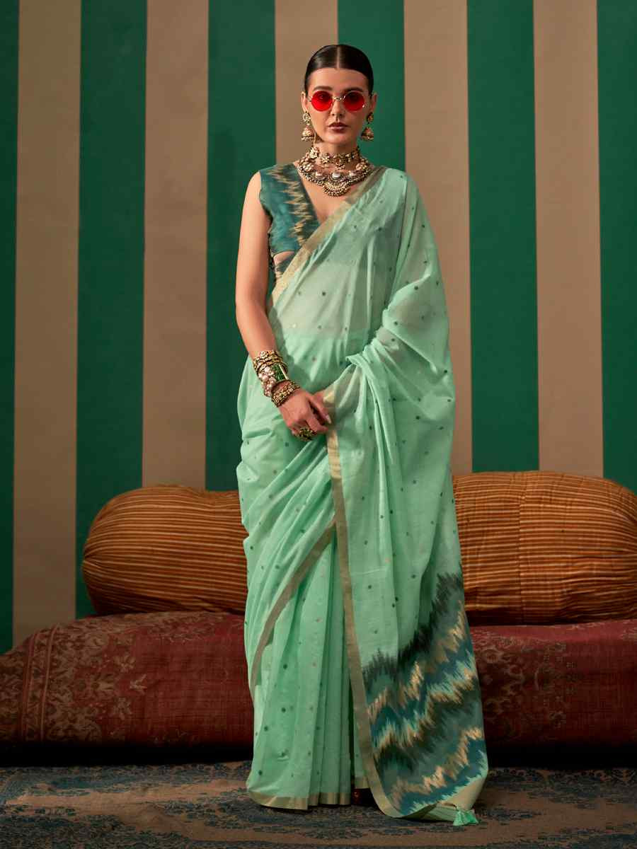 Sea Green Silk Handwoven Festival Casual Classic Style Saree