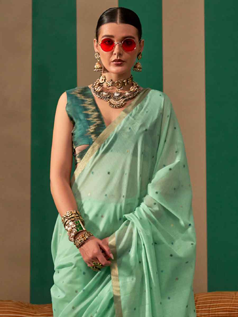 Sea Green Silk Handwoven Festival Casual Classic Style Saree