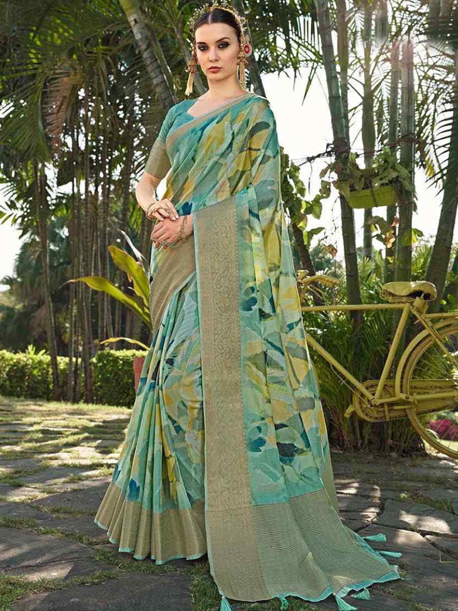 Sea Green Silk Handwoven Festival Wedding Heavy Border Saree