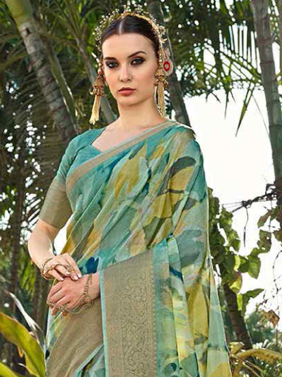 Sea Green Silk Handwoven Festival Wedding Heavy Border Saree