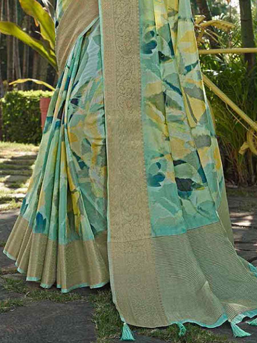 Sea Green Silk Handwoven Festival Wedding Heavy Border Saree