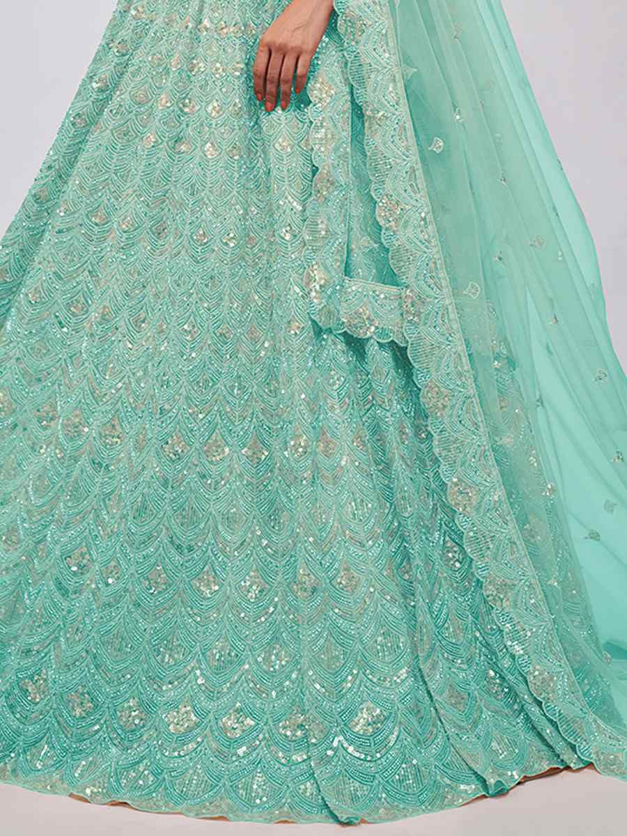 Sea Green Soft Net Embroidery Bridesmaid Wedding Heavy Border Lehenga Choli