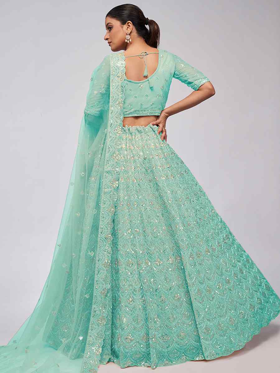 Sea Green Soft Net Embroidery Bridesmaid Wedding Heavy Border Lehenga Choli